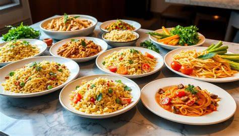 Variedad de platos de aprovechamiento con pasta