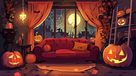 Mesa con decoración de Halloween, incluyendo calabazas talladas, telarañas y boniatos decorados