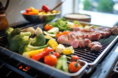 Parrilla con diferentes carnes y verduras