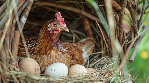 Gallina incubando sus huevos
