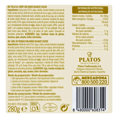 Ingredientes del pollo al curry Hacendado