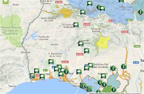 Mapa de áreas recreativas en Huelva