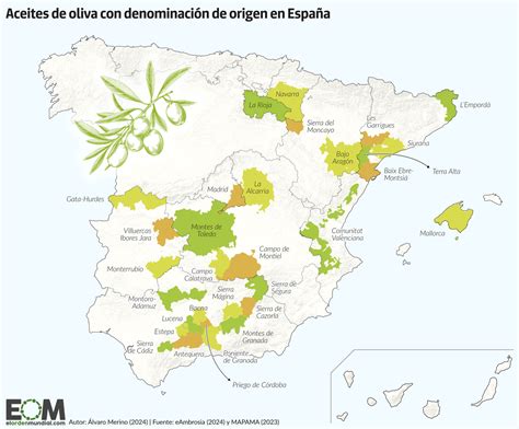 Mapa de las principales regiones productoras de aceite de oliva en España