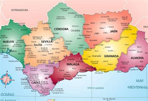 Mapa de Andalucía con provincias destacadas