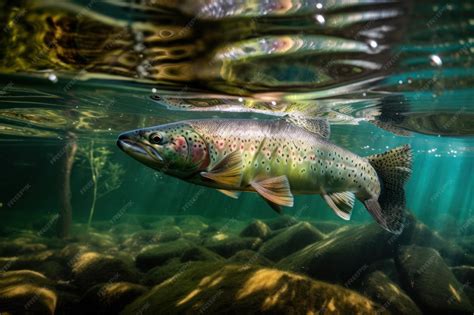 Imagen de una trucha arcoíris nadando en un río