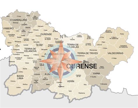 Mapa de España con puntos indicando Ourense y Ferrol