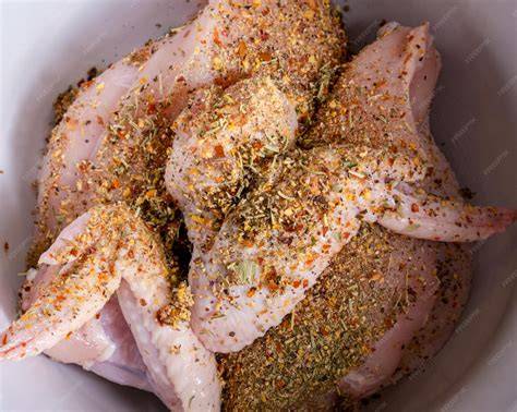 Alitas de pollo crudas con especias
