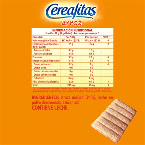 Tabla nutricional de galletas de arroz Cerealitas
