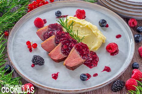 Magret de pato con salsa de frutos rojos