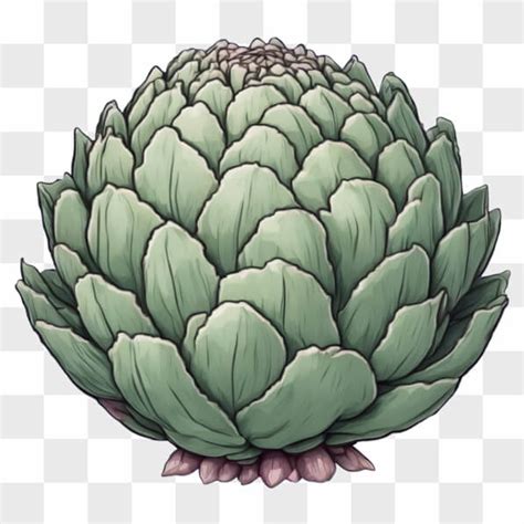 Ilustración de una alcachofa con sus hojas