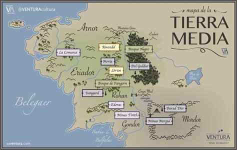 Mapa de la Tierra Media con rutas de viaje