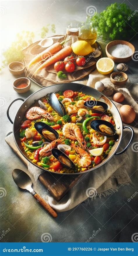 Una paella vibrante y apetitosa en una mesa al aire libre