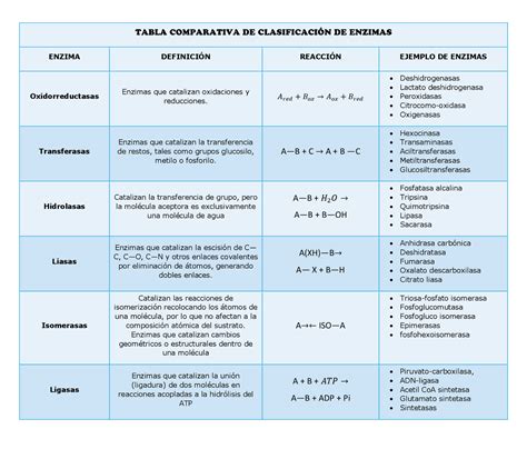 Tabla comparativa de enzimas usadas en panadería