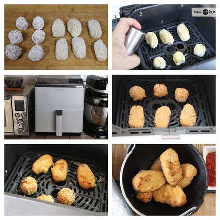 Infografía con los pasos para cocinar croquetas en horno y air fryer