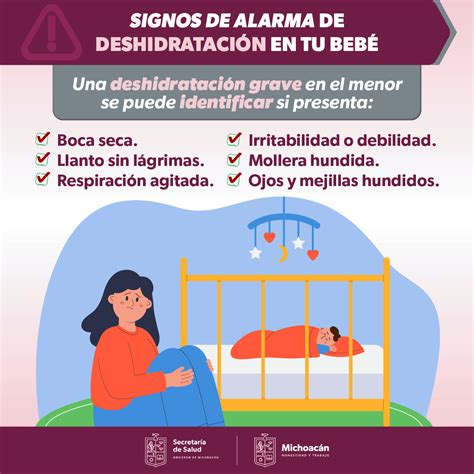 Infografía con signos de alarma de deshidratación en bebés