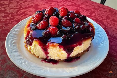 Tarta de queso con coulis de frutos rojos