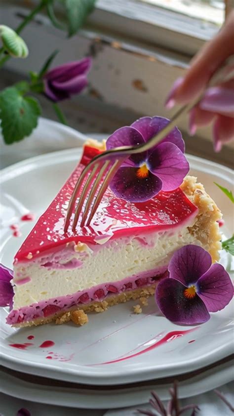 Tarta de queso con flores comestibles y ralladura de limón