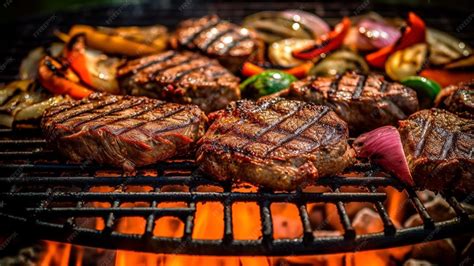Parrilla eléctrica en funcionamiento cocinando carne y verduras