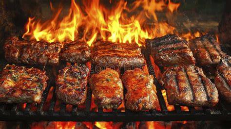 Carnes a la parrilla en barbacoa de ladrillo