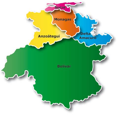 Mapa de Venezuela destacando la región oriental y el estado Monagas