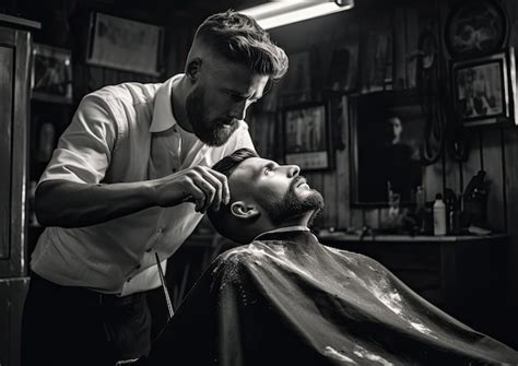 Barbero afeitando a un cliente con una afeitadora profesional