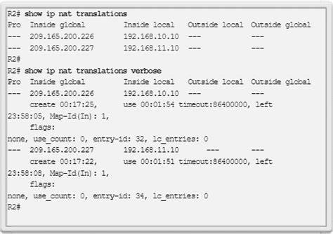 Resultado del comando show ip nat translations para NAT estática