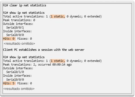 Resultado del comando show ip nat statistics