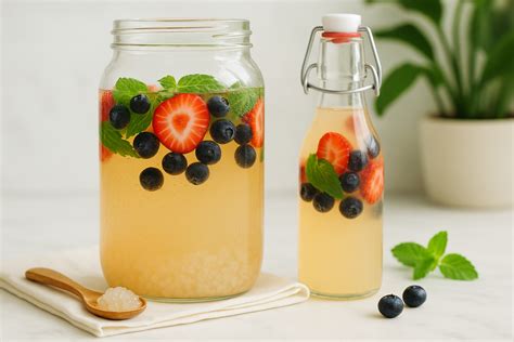 Botella de kéfir de agua con frutas