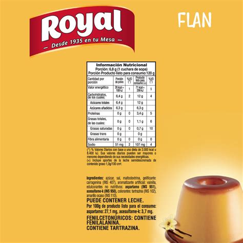 Tabla de información nutricional del Flan Royal