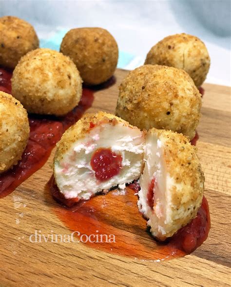 Bolitas de queso de cabra rellenas de mermelada