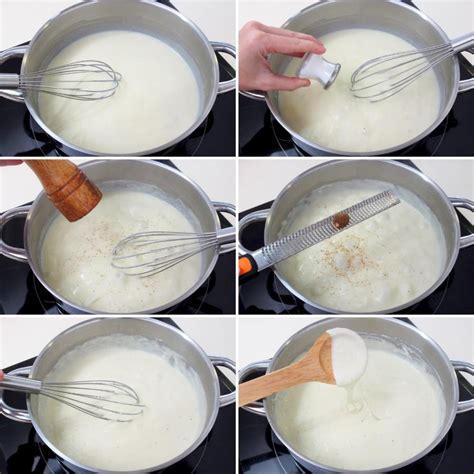 Ilustración de una bechamel cremosa en una cazuela con varillas