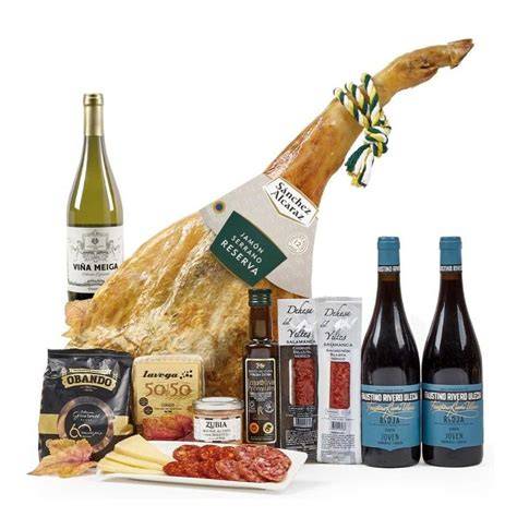 Cesta de Navidad con jamón, queso y vino