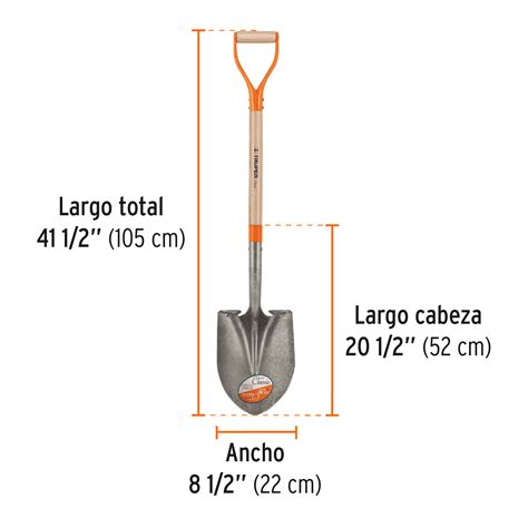 Esquema de las dimensiones de una pala para alimentos