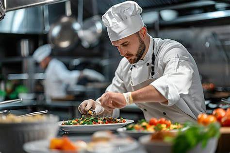 Chef cocinando sofrito con ingredientes frescos