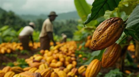 Plantación de cacao y sus frutos en México