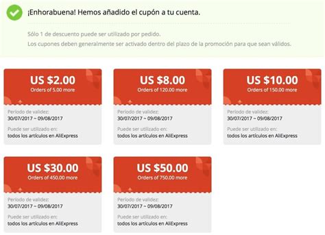 Sección de cupones de AliExpress