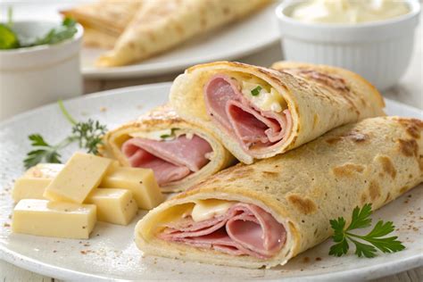 Plato de crêpes saladas con jamón y queso