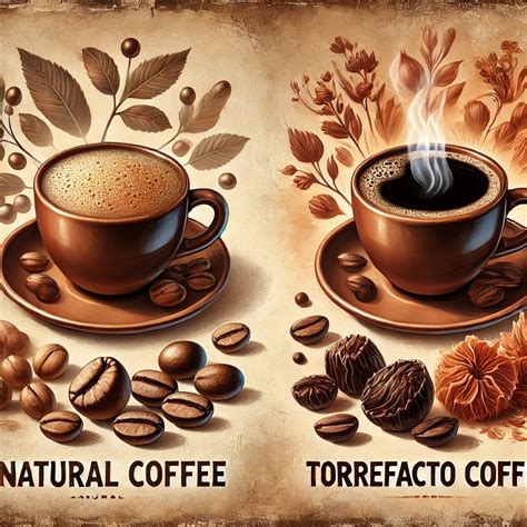 Comparación visual de café tostado natural y café torrefacto