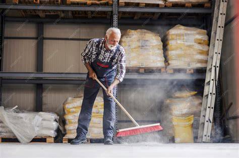 Trabajador limpiando equipos en una bodega