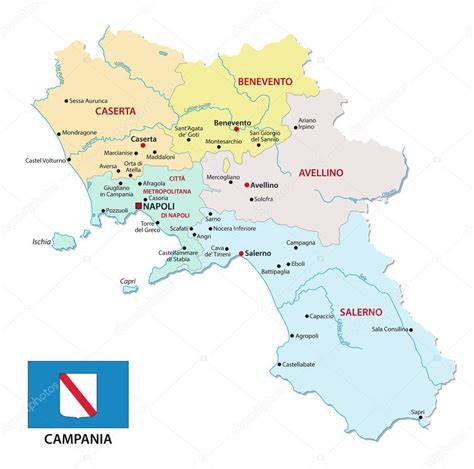 Mapa de la región de Campania, Italia, cuna de la mozzarella