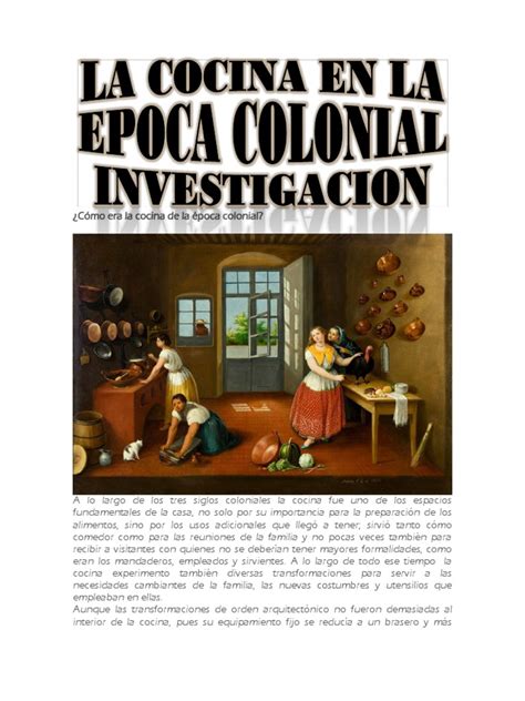 Grabado de cocina colonial con un pastel