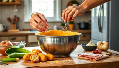 Ingredientes mezclados para la masa de croquetas