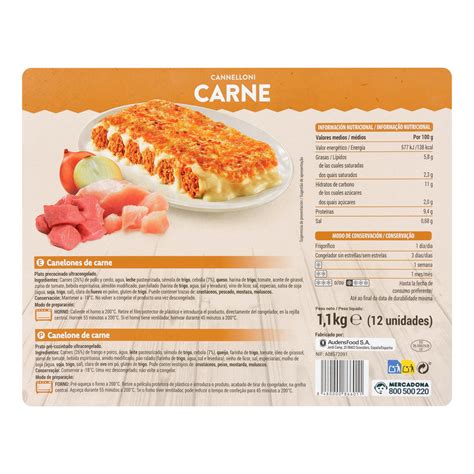 Etiqueta nutricional de canelones