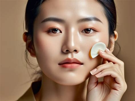 Mujer japonesa aplicando leche de arroz fermentada en su rostro