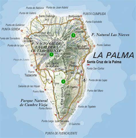 Mapa de la Isla de La Palma con la localidad de Tazacorte