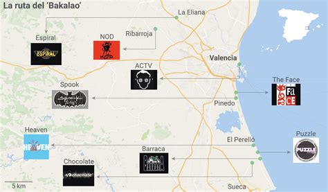 Mapa de las discotecas de la Ruta del Bakalao en Valencia