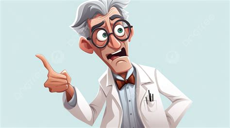 Caricatura de un científico riendo con una probeta en la mano y una zanahoria en la mesa