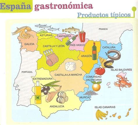 Mapa de las regiones gastronómicas de España