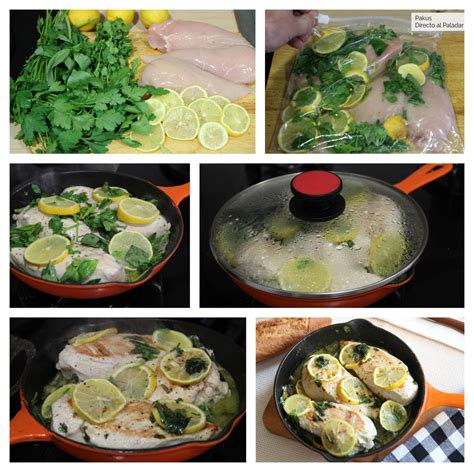 Pechugas de pollo jugosas en sartén con limón