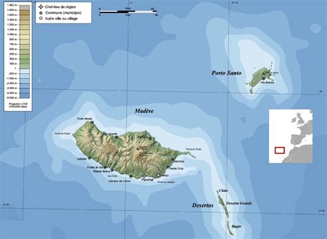 Mapa de la isla de Madeira con las principales zonas de viñedos